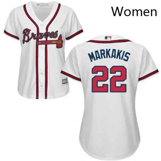 Womens Majestic Atlanta Braves 22 Nick Markakis Authentic White Home Cool Base MLB Jersey